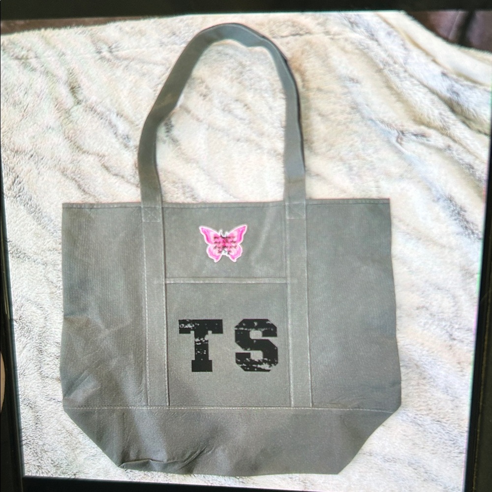 Gray and Black Tote Bag with Taylor Swift Patches